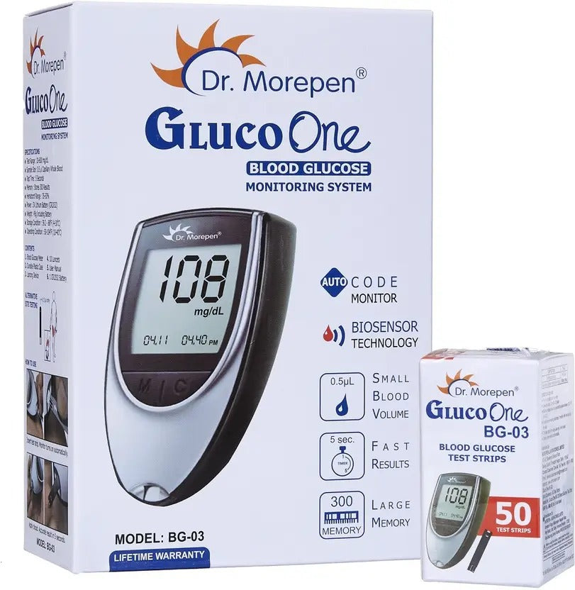 Dr. Morepen BG03 with 50 Strips Glucometer  (Black & Grey)