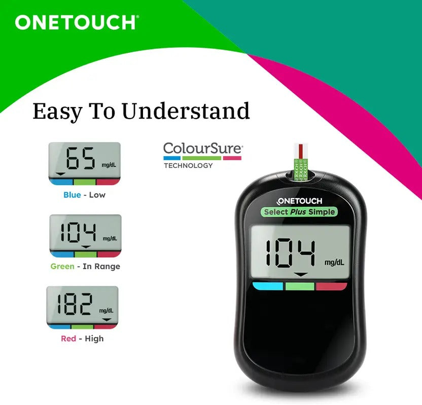 OneTouch Select Plus Simple Glucometer (FREE 50 strips + lancing device + 50 lancets) Glucometer  (Black)