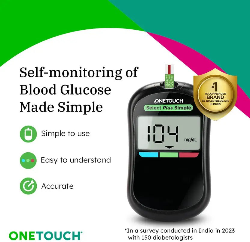 OneTouch Select Plus Simple Glucometer (FREE 50 strips + lancing device + 50 lancets) Glucometer  (Black)